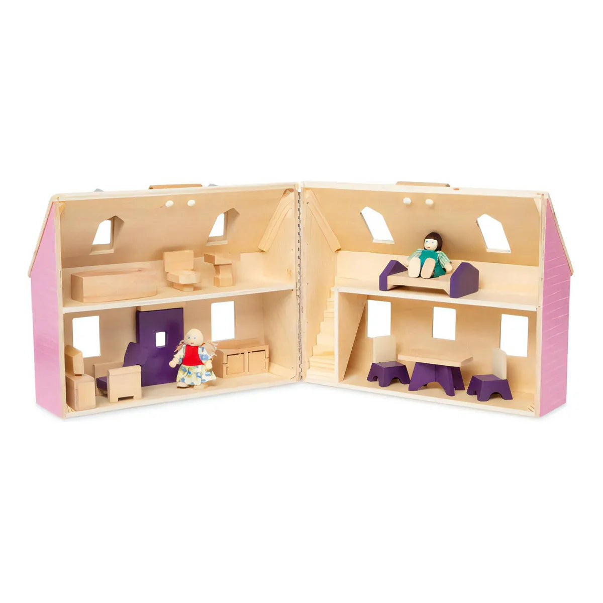 Casa Rosada Plegable Melissa Doug Casa Muñecas Madera Con Muebles Y Muñecas