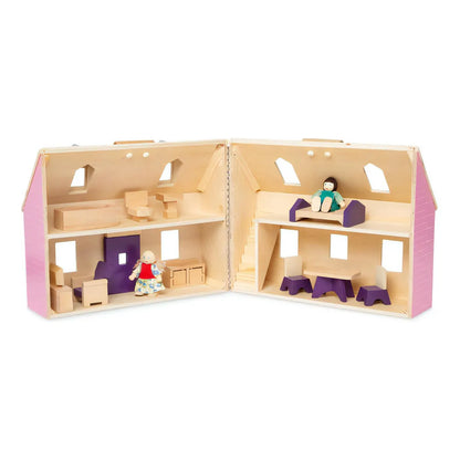 Casa Rosada Plegable Melissa Doug Casa Muñecas Madera Con Muebles Y Muñecas