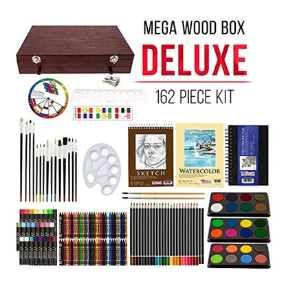 Set De Arte 162 Piezas Mega Caja Madera US Art Ideal Para Principiantes Y Profesionales