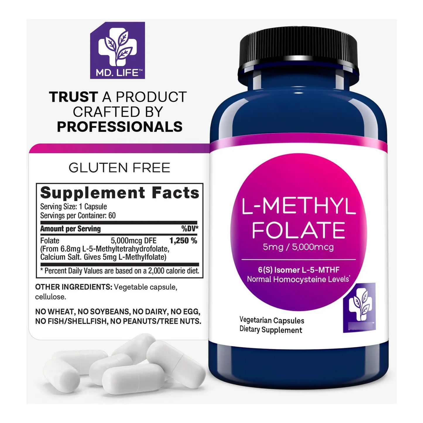 L-Metilfolato 5 Mg 60 Cápsulas Suplemento Activo Grado Profesional