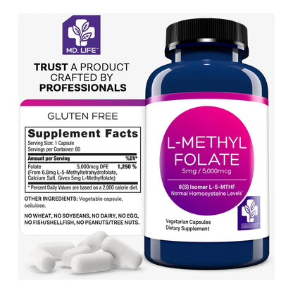 L-Metilfolato 5 Mg 60 Cápsulas Suplemento Activo Grado Profesional