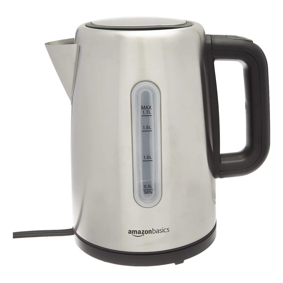 Amazon Basics Hervidor Electrico Rapido 1.7 Litros Negro Plata Para Te Y Cafe