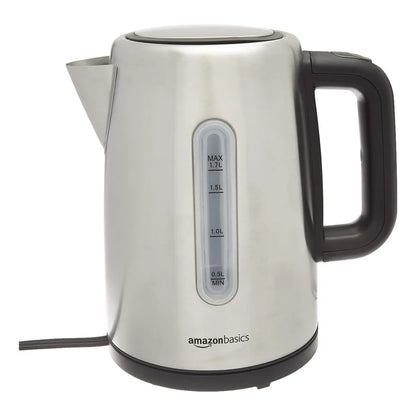 Amazon Basics Hervidor Electrico Rapido 1.7 Litros Negro Plata Para Te Y Cafe