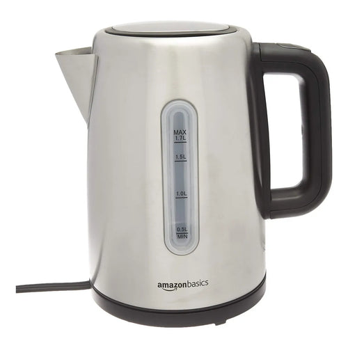 Amazon Basics Hervidor Electrico Rapido 1.7 Litros Negro Plata Para Te Y Cafe