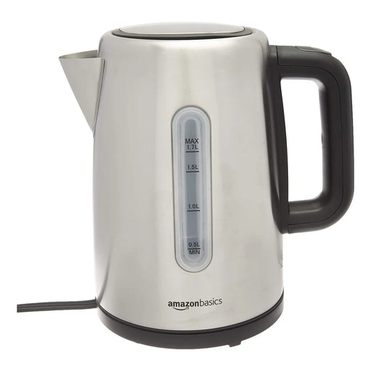 Amazon Basics Hervidor Electrico Rapido 1.7 Litros Negro Plata Para Te Y Cafe