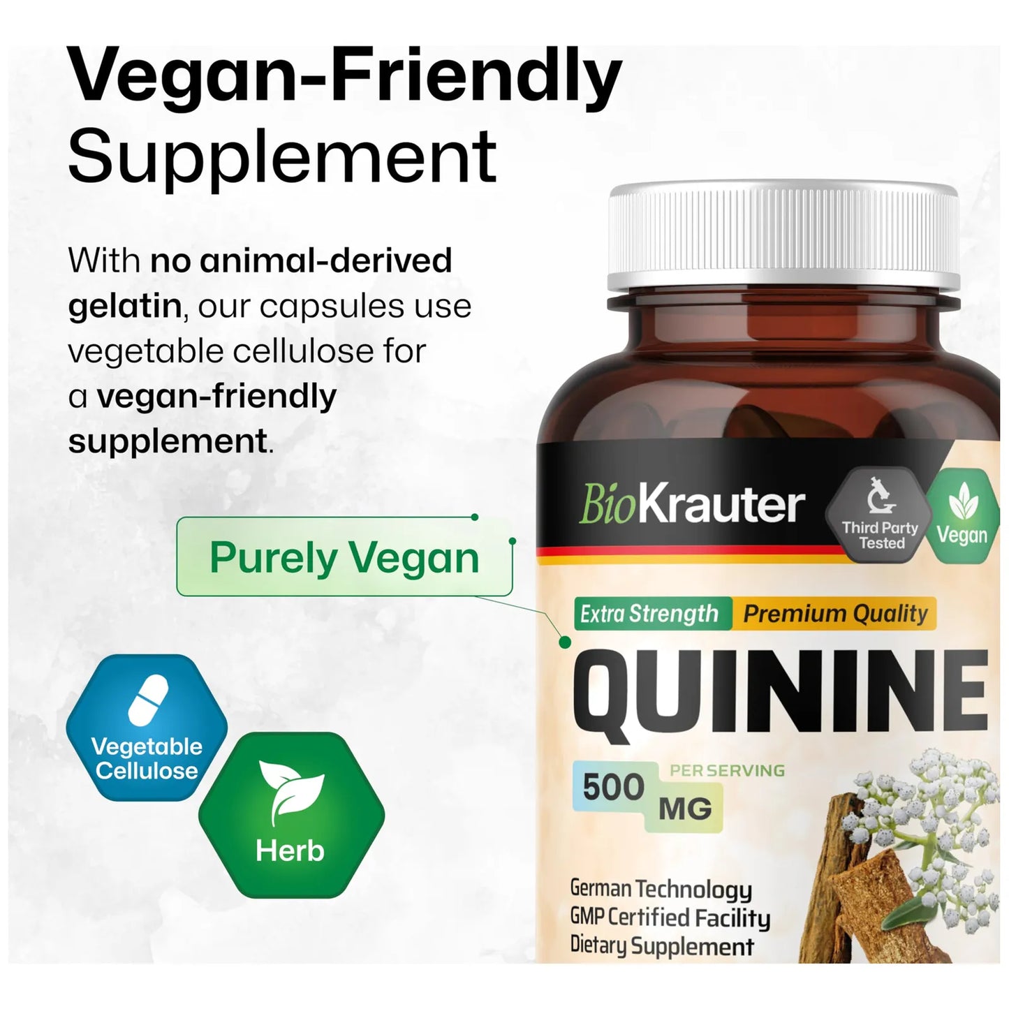 Capsulas De Quinina 500 Mg Para Calambres En Piernas 100 Unidades Vegano