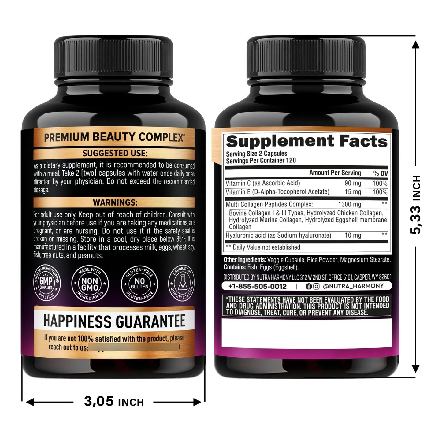 Multi Collagen Peptides Hidrolizado Tipos I II III V X 1300 Mg Con Acido Hialurónico