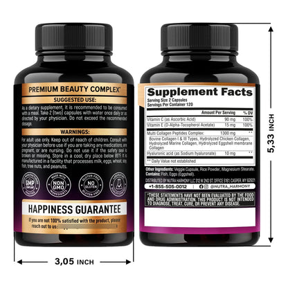 Multi Collagen Peptides Hidrolizado Tipos I II III V X 1300 Mg Con Acido Hialurónico