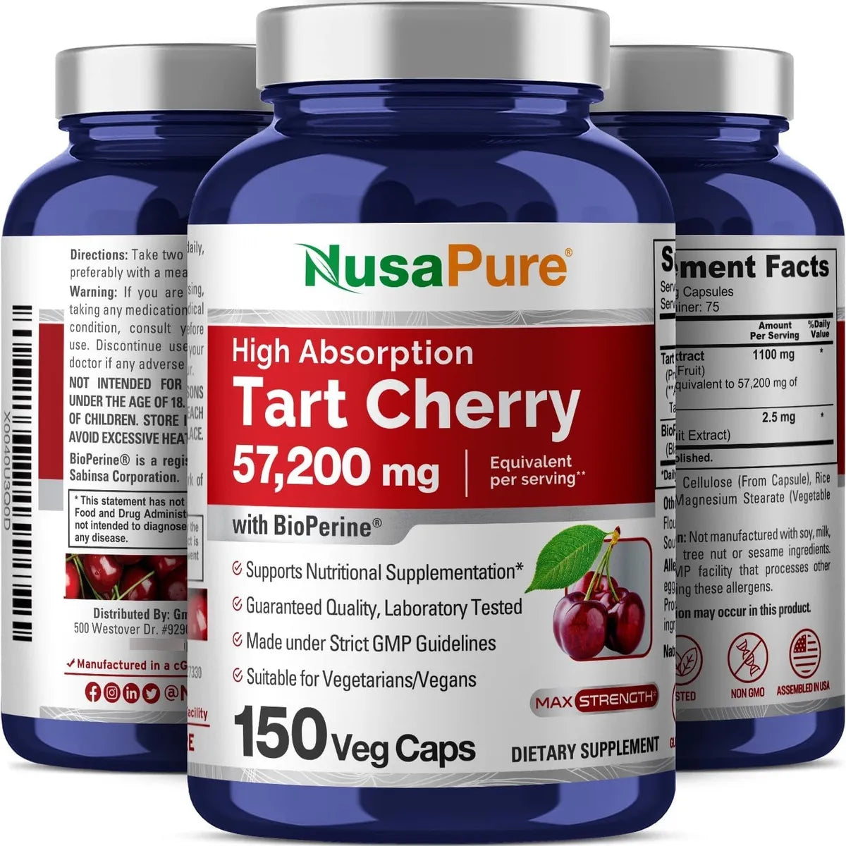 Cápsulas De Tarta De Cereza 57200 Mg 150 Unidades Vegano Sin OMG NusaPure