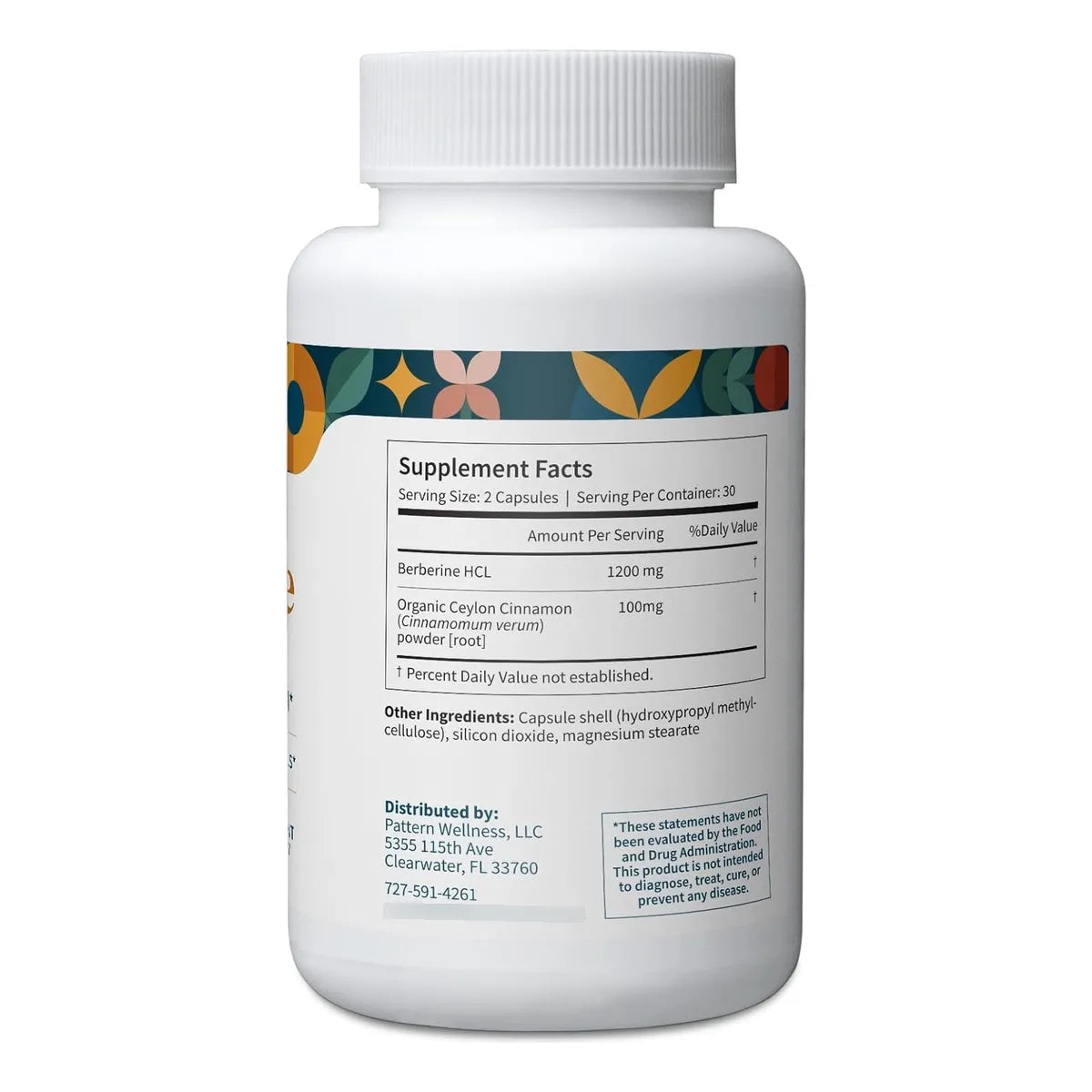 Suplemento De Berberina Con Canela De Ceilán Orgánico Antioxidante Y Metabólico Pattern Wellness 60 Cápsulas Veganas