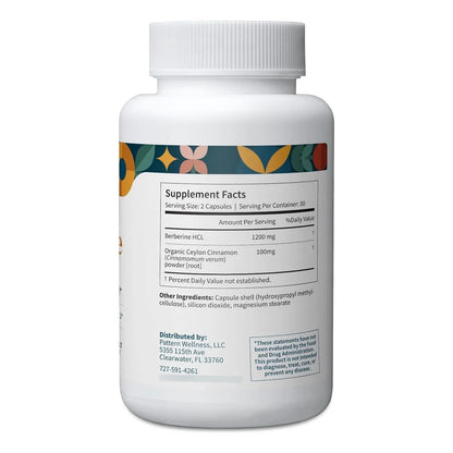 Suplemento De Berberina Con Canela De Ceilán Orgánico Antioxidante Y Metabólico Pattern Wellness 60 Cápsulas Veganas