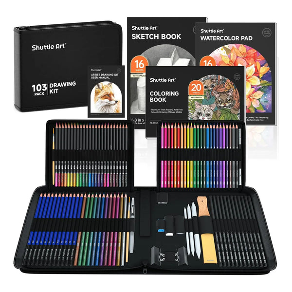 Kit De Dibujo Profesional 103 Piezas Shuttle Art Ideal Para Artistas Y Principiantes