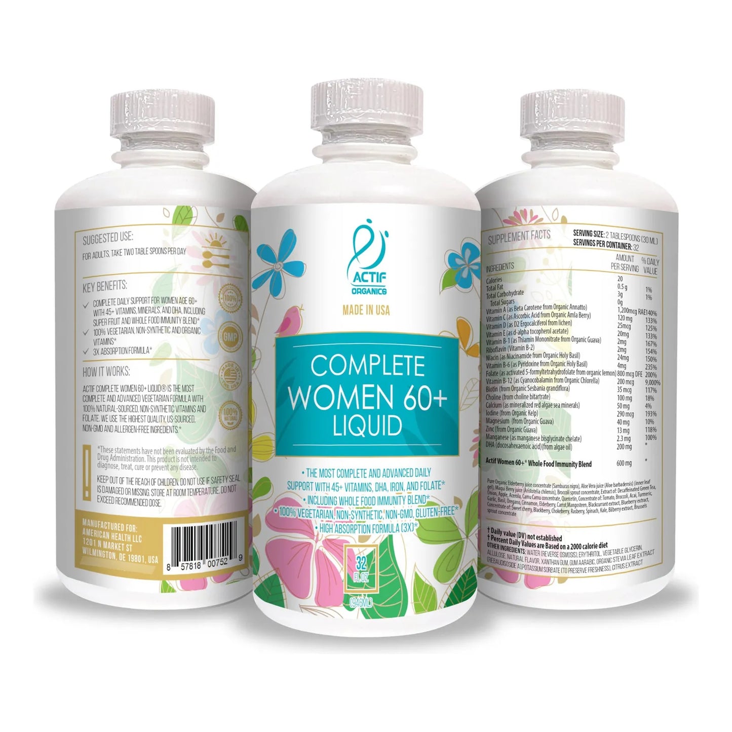 Multivitamínico Líquido Para Mujeres Mayores 60 Años Con 45 Nutrientes