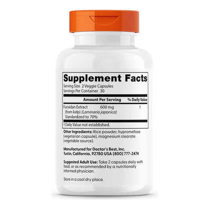 Fucoidan 70 60 Capsulas Vegetales Puro Sin Aditivos Vegano Sin Gluten