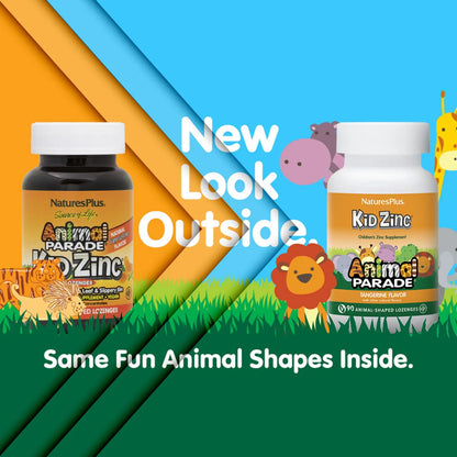 NaturesPlus Animal Parade KidZinc Sabor Mandarina 90 Pastillas Zinc Quelado Para Niños
