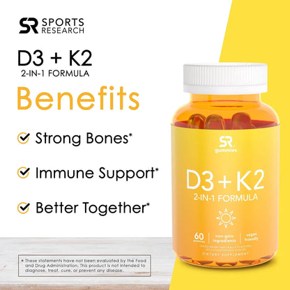 Vitamina D3 + K2 5000iu Gomitas Veganas Huesos Fuertes Salud Inmunológica