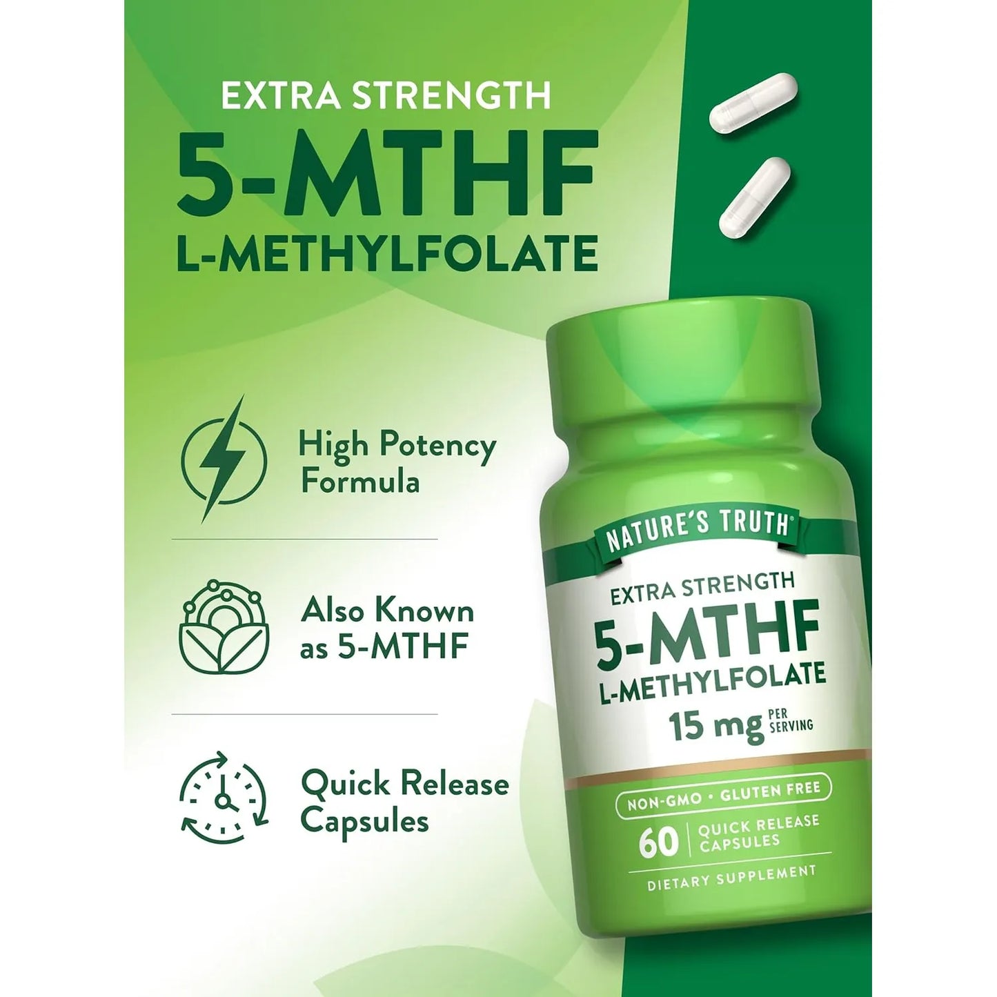 L Metilfolato 15 Mg 60 Capsulas Extra Fuerte Nature's Truth Sin OMG Ni Gluten
