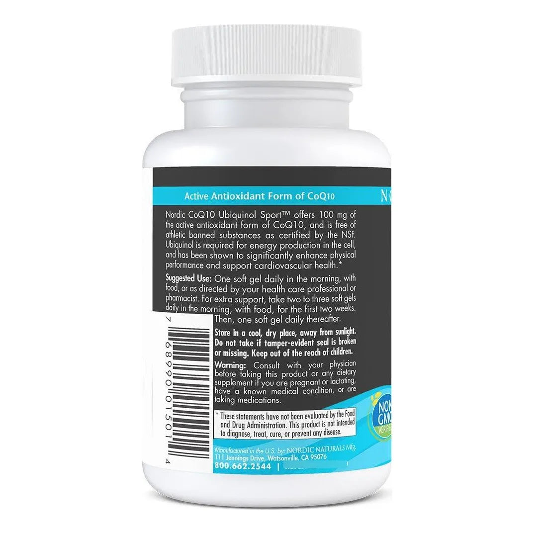 Nordic CoQ10 Ubiquinol Sport 60 Mini Geles Blandos 100 Mg Salud Cardíaca Y Energía