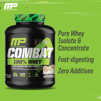 Proteina MusclePharm Combat 100 Whey Sabor Cookies N Cream Para Ganancia Muscular Y Recuperacion Rapida