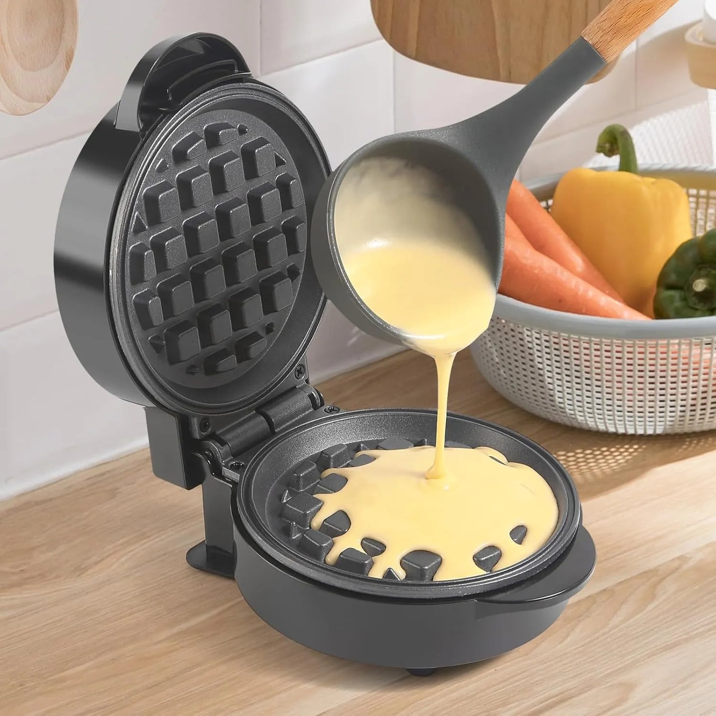 Mini Waflera Antiadherente Para Gofres Belgas Desayuno Rapido Facil Limpiar