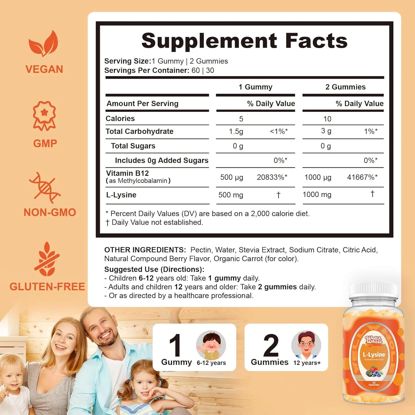 Gomitas De L-lisina 1000mg Y Vitamina B12 1000mcg Veganas Sin Gluten