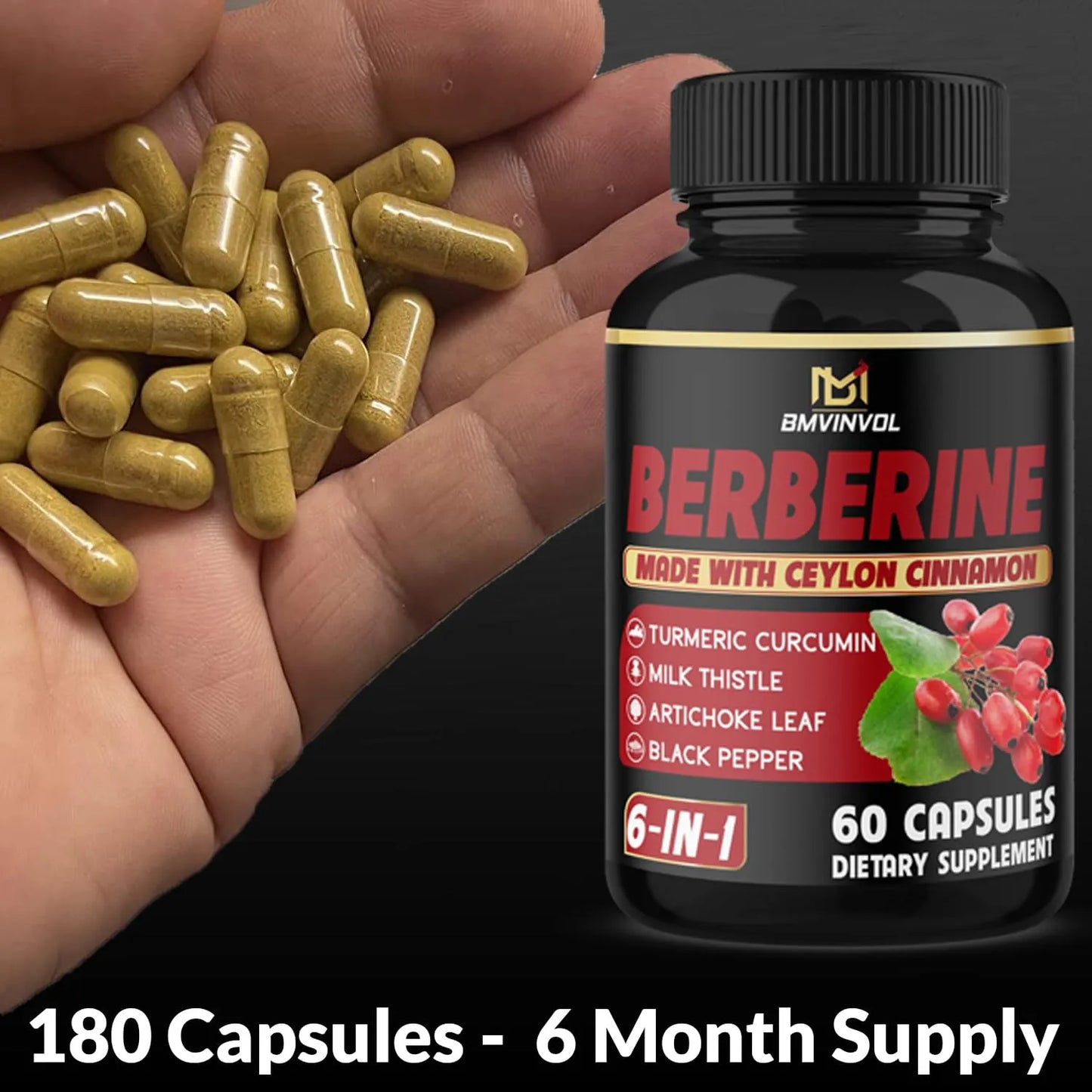 Berberina Con Canela De Ceilan 3 Paquetes 4700 Mg Capsulas 6 Meses Suministro