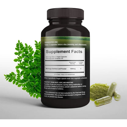 Capsulas De Polvo De Hoja De Moringa Organica 500 Mg 120 Unidades Superalimento Natural