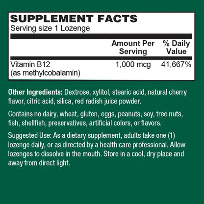 Vitamina B12 Sublingual 1000 Mcg Metilcobalamina Sabor Cereza Energía Y Salud