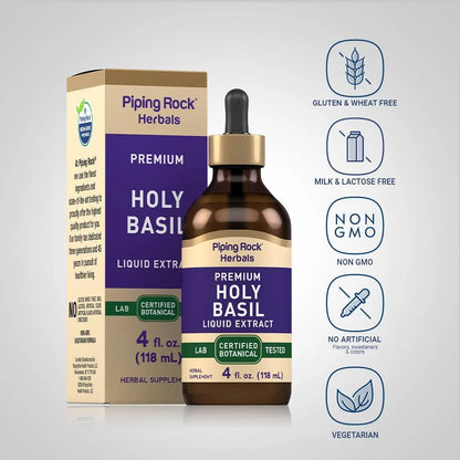 Extracto Liquido De Albahaca Sagrada Tulsi 4 Onzas Suplemento Natural Sin Gluten
