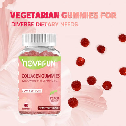 Gomitas De Colágeno Con Biotina Vitamina C Y E Para Cabello Piel Y Uñas Sabor Melocotón 60 Unidades