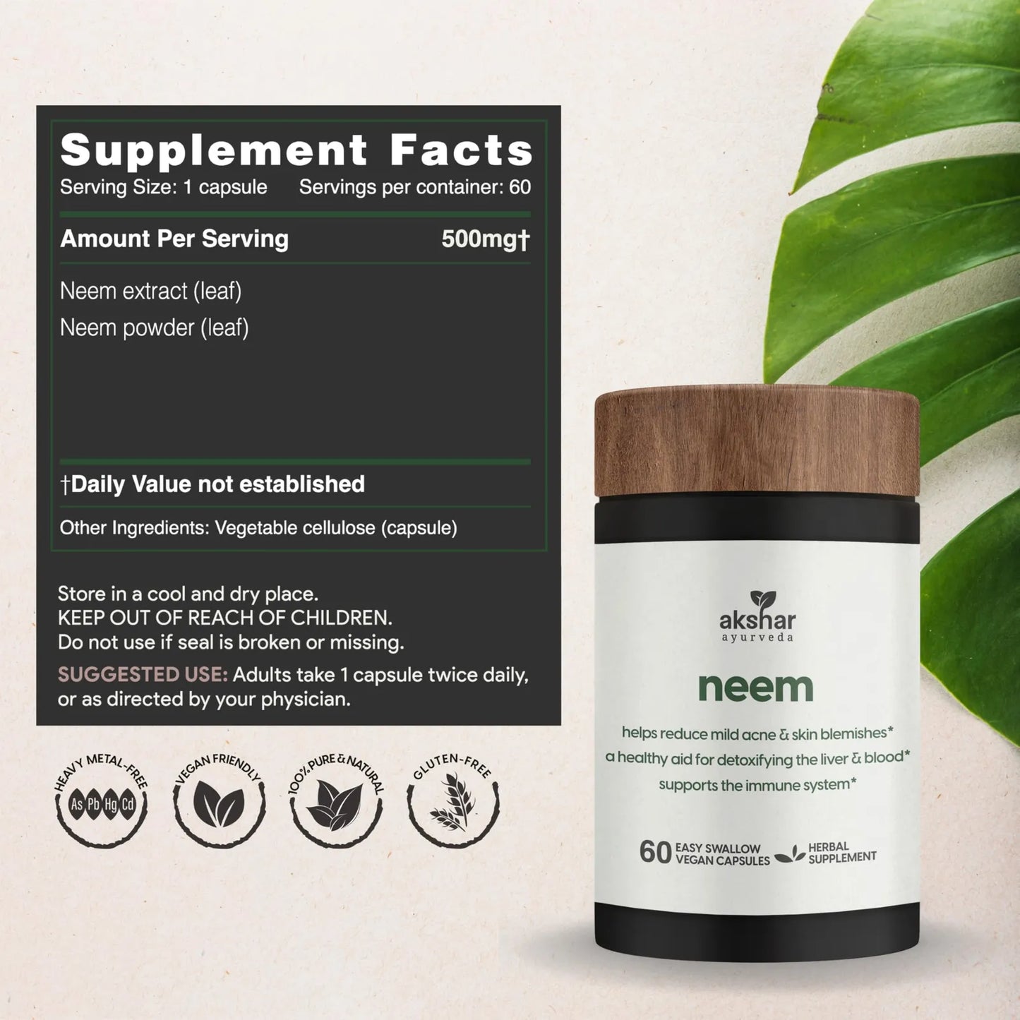 Capsulas De Neem Extracto Y Polvo De Hoja Para Salud Y Piel Clara Vegano Ayurveda