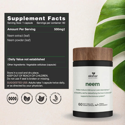 Capsulas De Neem Extracto Y Polvo De Hoja Para Salud Y Piel Clara Vegano Ayurveda