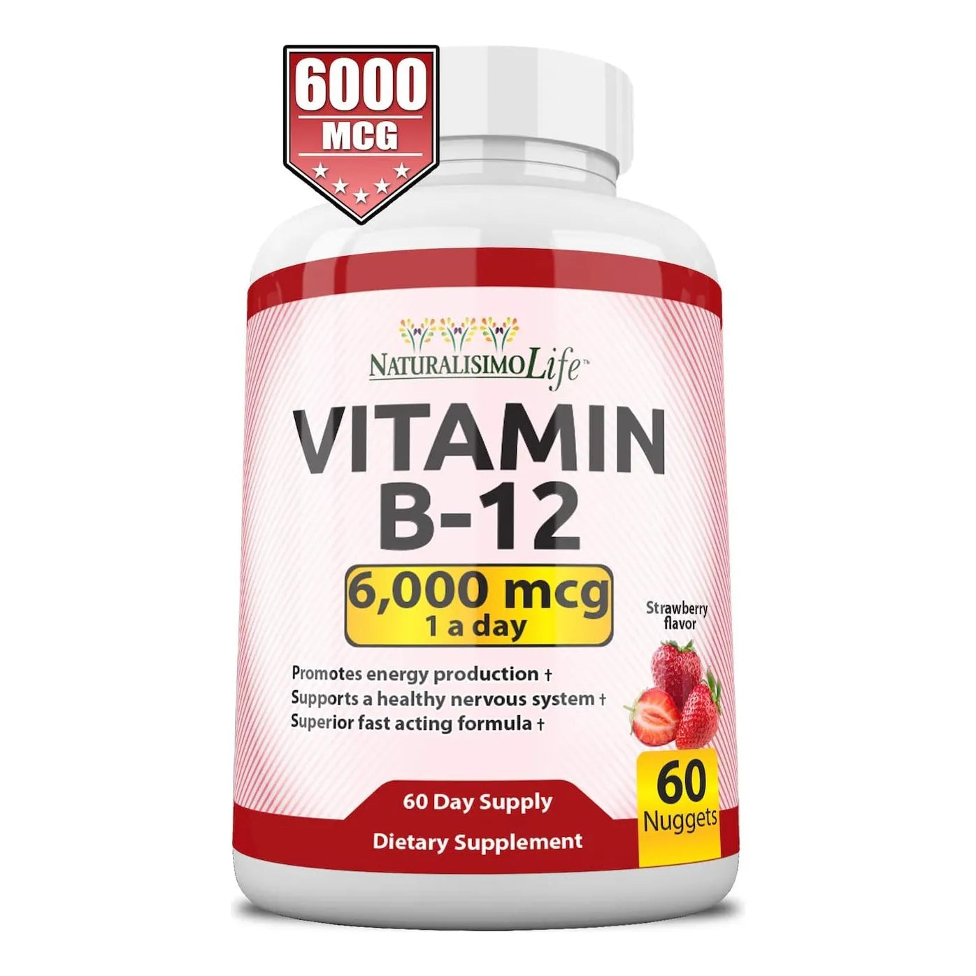Vitamina B12 6000 Mcg Acción Rápida Sabor Fresa Energía Y Vitalidad