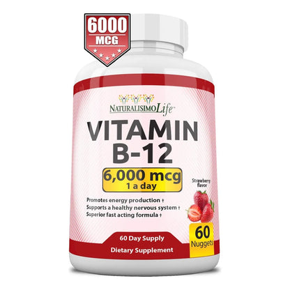 Vitamina B12 6000 Mcg Acción Rápida Sabor Fresa Energía Y Vitalidad