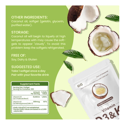 Aceite De Coco Virgen 300 Capsulas Blandas Con Vitamina D3 K2 10000 Ui