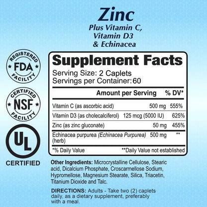 Suplemento Inmunologico Zinc Vitamina C D3 Equinacea 120 Capsulas Alfa Vitamins