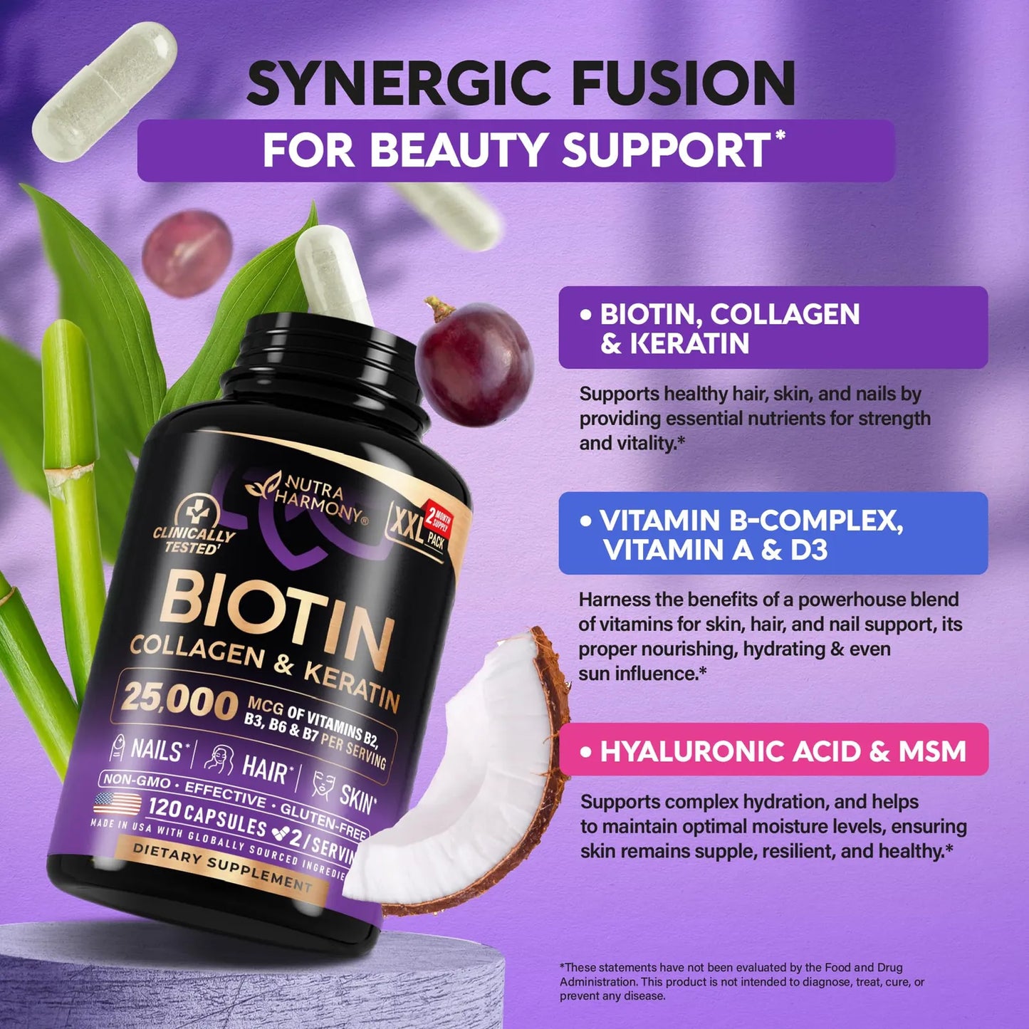 Biotina Colágeno Queratina 25000 Mcg Suplemento Cabello Piel Uñas Vitaminas B