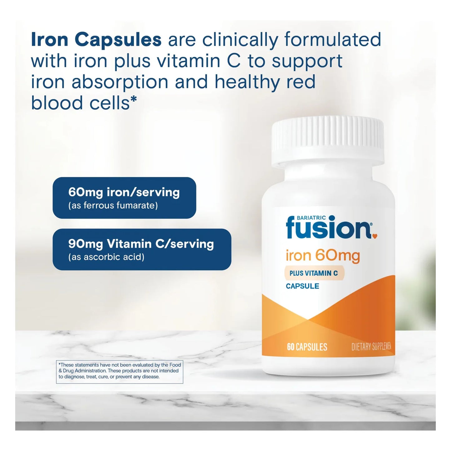 Suplemento De Hierro 60 Mg Con Vitamina C Capsulas Faciles De Tragar Sin Alergenos