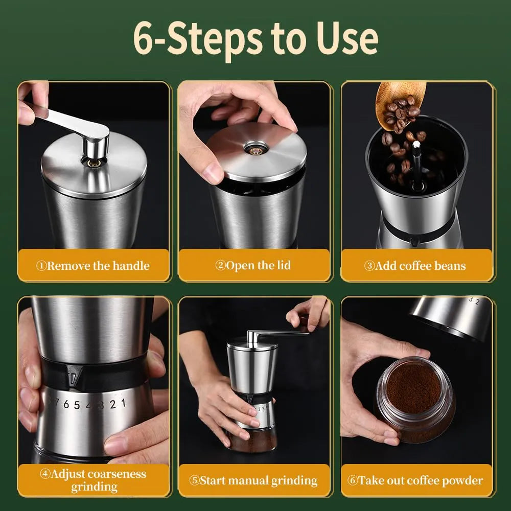 Molinillo Manual De Café 8 Ajustes Grosor Portatil Gran Capacidad