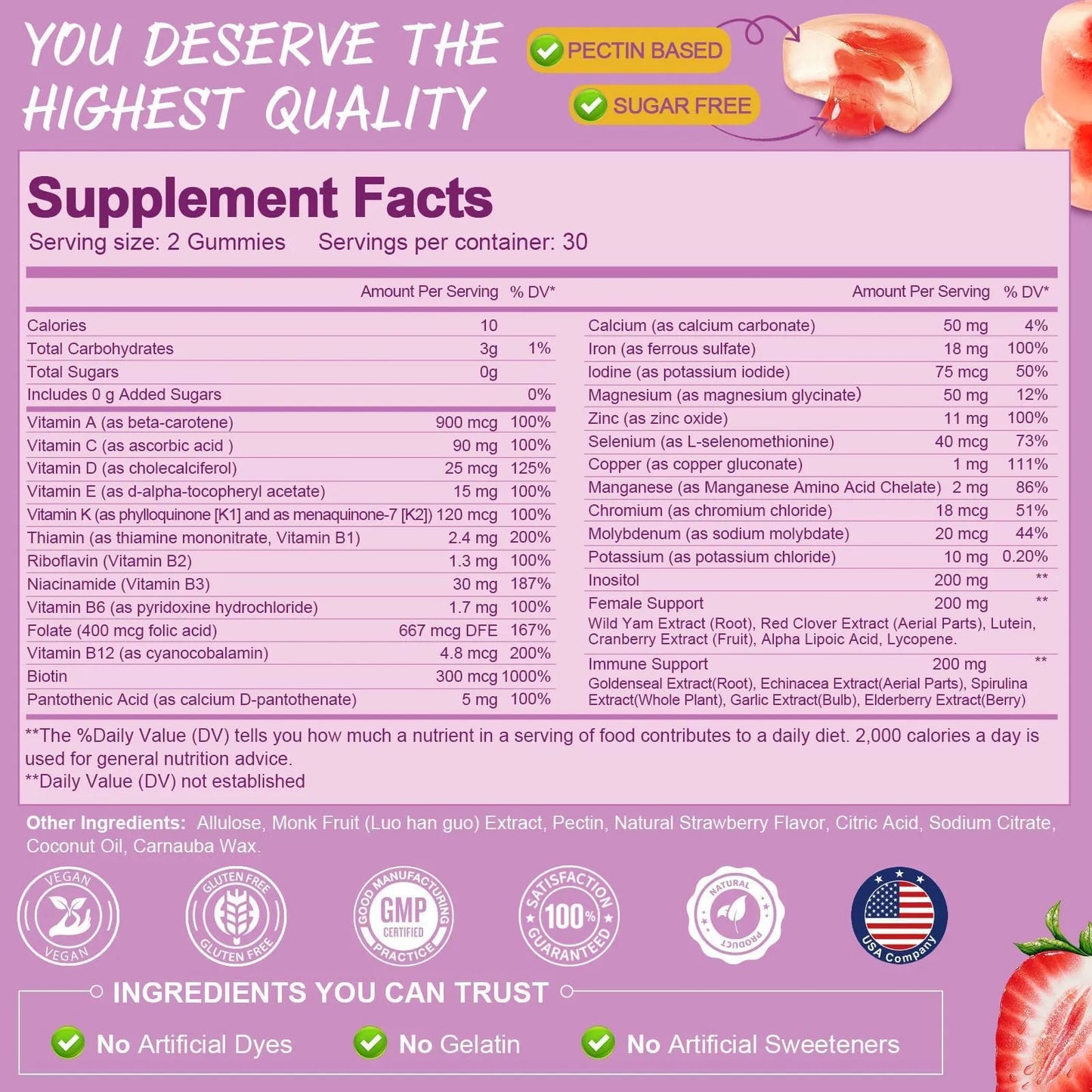 Gomitas Multivitamínicas Sin Azúcar Para Mujeres Con Inositol Hierro Y Vitaminas