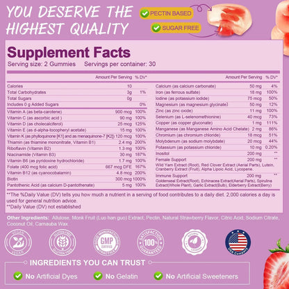 Gomitas Multivitamínicas Sin Azúcar Para Mujeres Con Inositol Hierro Y Vitaminas