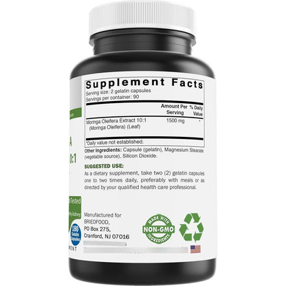 Extracto De Moringa Oleifera 10 1 1500 Mg 180 Capsulas Superalimento Sin Gluten Y Omg