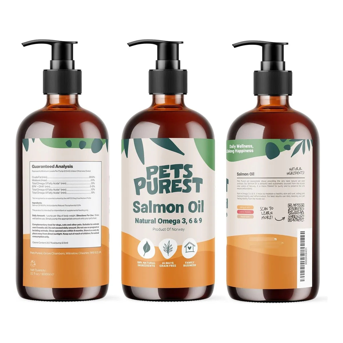 Aceite Natural De Salmón Para Mascotas 32 Onzas 100% Puro Om