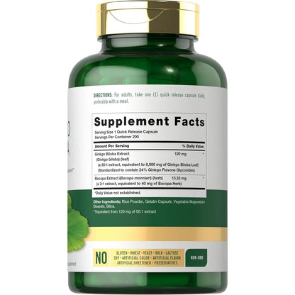 Cápsulas De Ginkgo Biloba Con Bacopa Carlyle 200 Unidades - Imagen 5