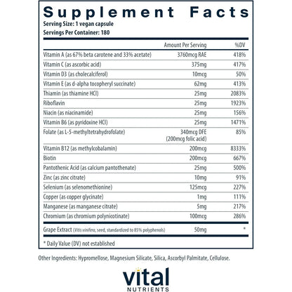 Multivitamínico Esencial Minimalista Antioxidante Diario 180 Cápsulas Suplemento Completo