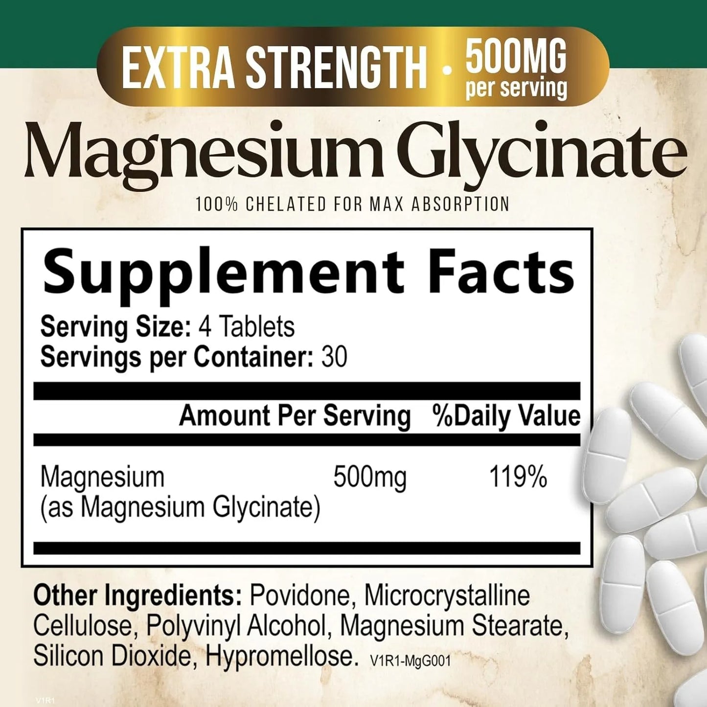 Píldoras De Magnesio 500 Mg Quelatado Absorción Superior Sueño Músculos Corazón