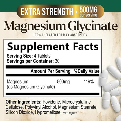 Píldoras De Magnesio 500 Mg Quelatado Absorción Superior Sueño Músculos Corazón