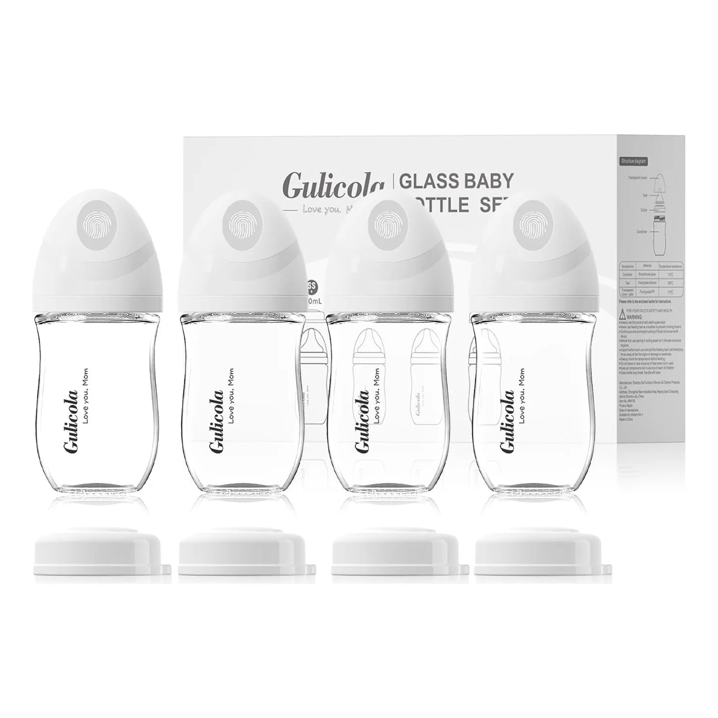 Biberones De Vidrio Natural Pack 4 Para Lactancia Materna Pezón Anticólico Y Flujo Lento