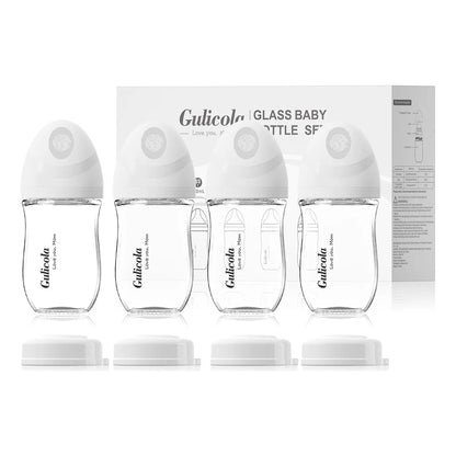 Biberones De Vidrio Natural Pack 4 Para Lactancia Materna Pezón Anticólico Y Flujo Lento
