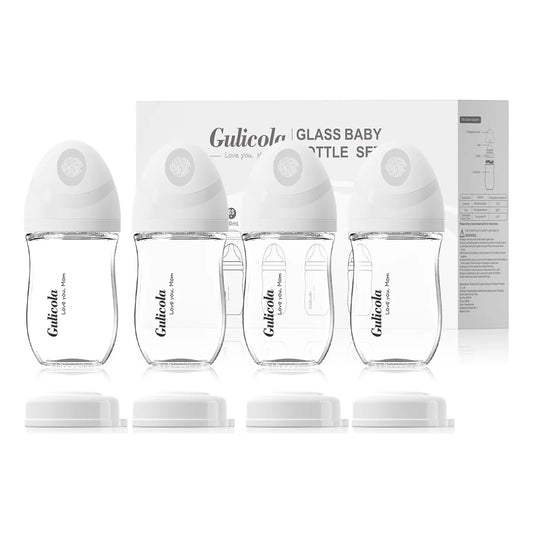 Biberones De Vidrio Natural Pack 4 Para Lactancia Materna Pezón Anticólico Y Flujo Lento